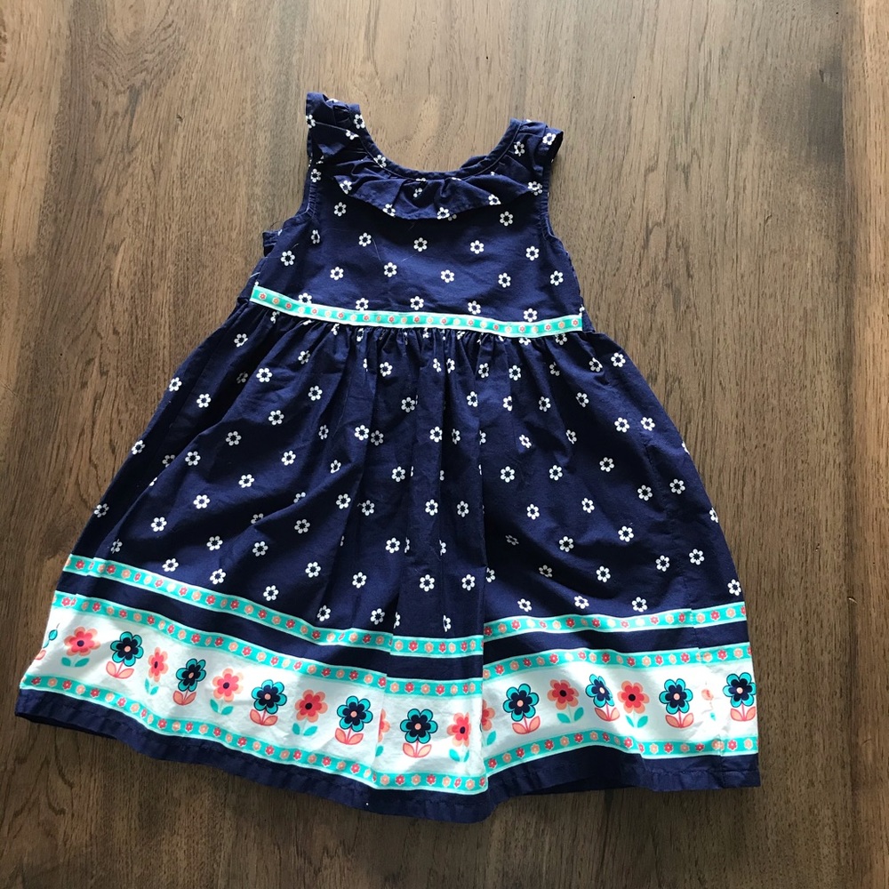 4T navy blue and teal floral dress